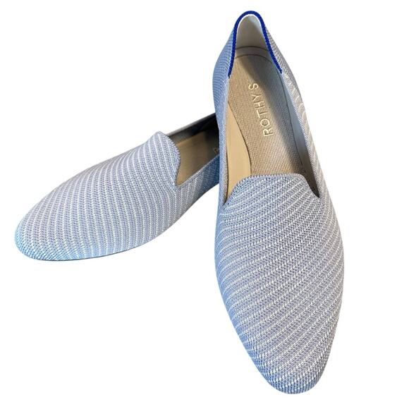 Rothy’s Women’s Sz 7 Blue Almond Toe Loafer Robin Twill Slip On Washable Comfort - Picture 3 of 10